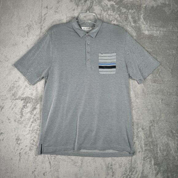 Travis Mathew Shirt Men Large Gray Stripe Pocket Polo Classic Preppy‎ Casual - Picture 2 of 6
